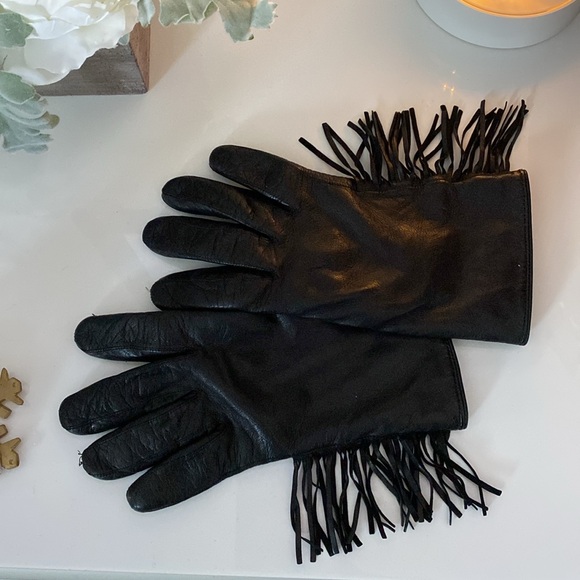 100% leather black gloves with fringes! Size 7 - Picture 15 of 15